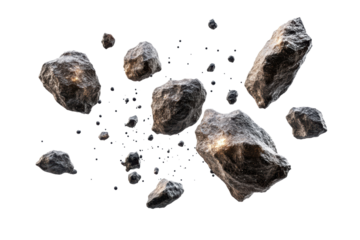 swarm of asteroids isolated on transparent or white background, png