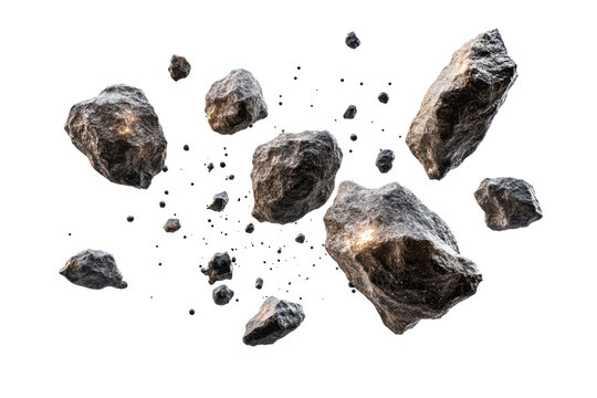 swarm of asteroids isolated on transparent or white background, png