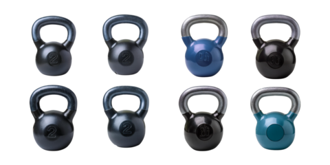 Kettlebells in Various Colors and Sizes on a White Background, isolated on transparent background