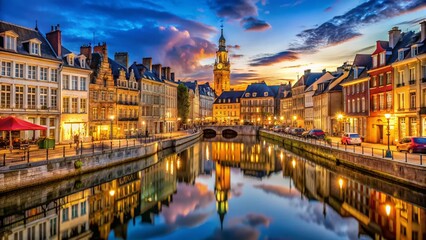 Obraz premium Night Lights of Lille, France: Cityscape Photography