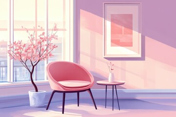 Modern Minimalist Room with Pink Chair and Decorative Elements
