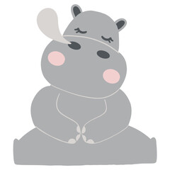 Obraz premium Cute cartoon hippo sitting peacefully with closed eyes.