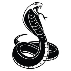 Fototapeta premium Artistic depiction of venomous cobra, coiled and ready to strike. Monochromatic design emphasizes the snake's menacing expression and detailed scales, perfect for tattoos or logos.