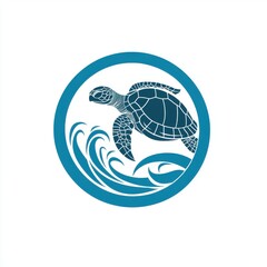 Obraz premium Elegant Turtle Logo Design in Circle Surrounded by Ocean Waves