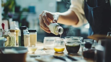 Barista pouring coffee in a bustling cafe setting
