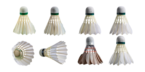 Various Types of Badminton Shuttles on a White Background