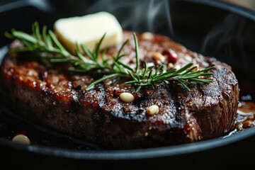 Sizzling culinary experience juicy steak cooking in a pan home kitchen closeup shot warm environment flavorful concept
