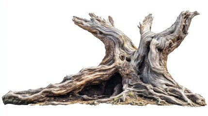Ancient tree stump, desert landscape, isolated, nature art
