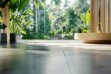 Fototapeta premium Serene Indoor Space Surrounded by Lush Greenery and Natural Light