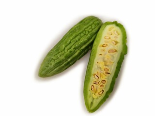 bitter melon fruit isolated on white background