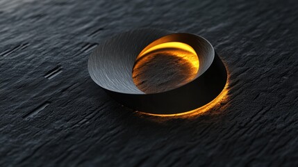 A modern and minimalistic 3D smart logo with a sleek metallic finish on a dark textured background, illuminated by soft lighting.