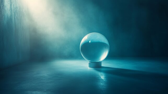 Glass sphere glowing in a serene blue environment