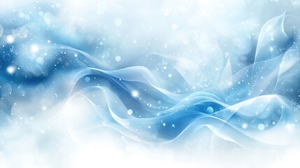 Ethereal blue and white abstract background with flowing waves and soft bokeh effects, ideal for design