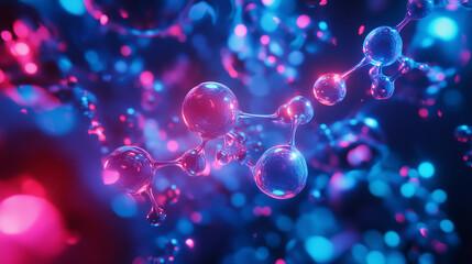 Abstract liquid chemical reactions in neon colors, glowing molecules colliding in a futuristic lab, hyper-detailed