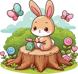 Fototapeta premium Cute Bunny Illustration Vector with Soft Colors for Kids’ Crafts and Art Projects