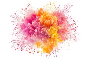 Explosion of pink and yellow colored powder, isolated on white background