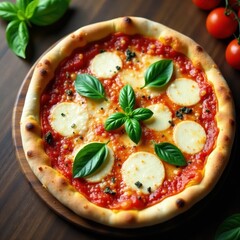 Classic Margherita pizza, fresh basil garnish, picture, oven
