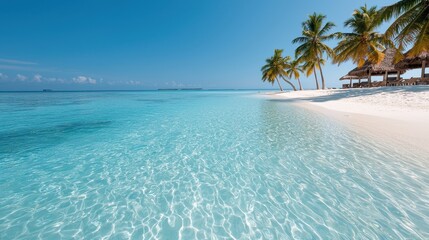 Fototapeta premium Relaxing tropical beach view maldives scenic photography calm waters panoramic perspective vacation concept