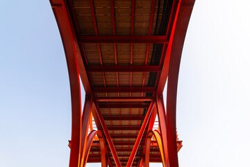 low-angle view of the metal bridge