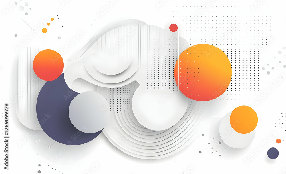 Poster abstract technology background vector presentation design with digital elements and circles on a whi