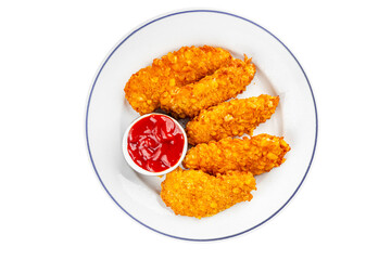 Nuggets chicken meat breaded deep fried fresh tasty food dish gourmet food background on the table rustic food top view copy space