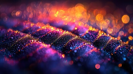 Abstract glowing particles, vibrant colors, bokeh background, digital art, website header