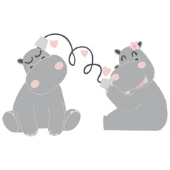 Valentine hippo theme. Cute hippos sharing love with hearts and a playful vibe.
