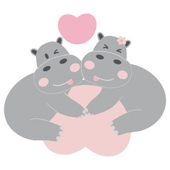 Valentine hippo theme. Cute hippos hugging with a heart above them.