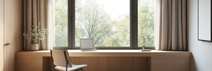 Fototapeta premium Minimalist Home Office Workspace With Window View