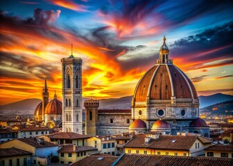 Obraz premium Panoramic Florence Sunset: Cathedral Dome & Campanile Long Exposure