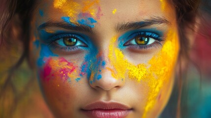 Portrait of a woman with vibrant artistic face paint