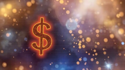 Dollar Sign in Lights: The iconic dollar symbol glows brightly against a backdrop of sparkling lights and vibrant colors.  The image captures the essence of wealth, prosperity, and financial success.