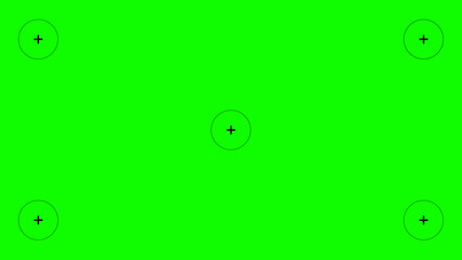 Greenscreen template. Green background with tracking black cross marks. Chromakey video technology to add visual effects or VFX in footage during movie post-production phase. Vector flat illustration.