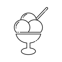 Ice cream balls in bowl linear icon Logo Sticker. Ice cream Day minimalist Pictogram design concept