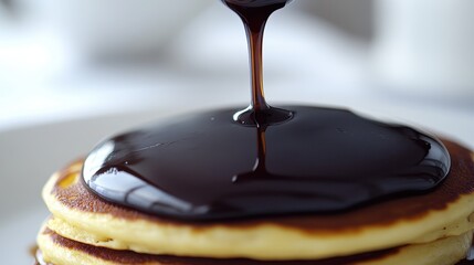 Syrup Poured Over Delicious Stack of Pancakes