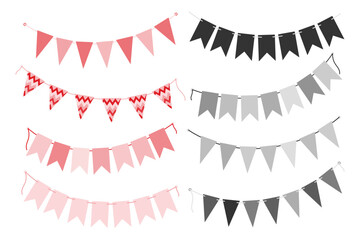 Obraz premium Festive pennant garland on rope in grayscale and monochrome pink St Valentine or Black Day elements