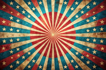 Panoramic Retro Red Blue Starburst Background - Vintage Style Design