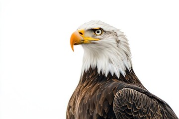 Obraz premium A powerful eagle standing tall, sharp beak and piercing eyes focused against a white background