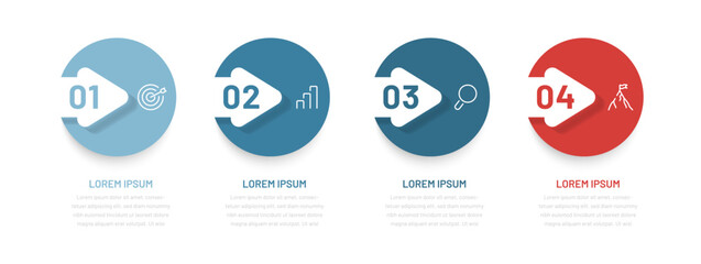 Business infographics with 4 steps. Infographics for presentations, booklets, reports, and websites. Process diagram