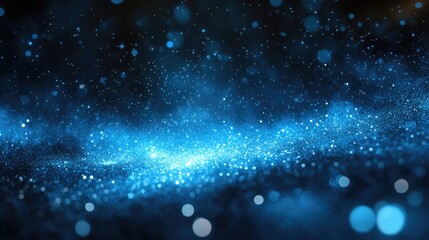 Glimmering Blue Particles in a Cosmic Scene with Soft Bokeh Effect Creating a Dreamy Atmosphere