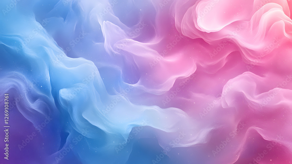 Poster a soft, dreamy blend of pink and blue hues, creating a serene and abstract background with flowing, 