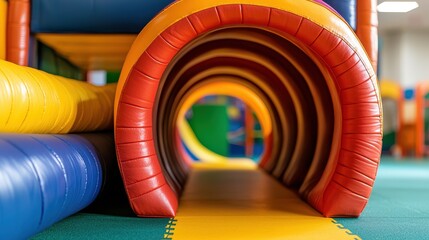 A Colorful Rainbow Playground Room for Kid Concept, Cheerful Indoor Playground with Colorful Rainbow Tunnels for Kids to Explore and Have Fun