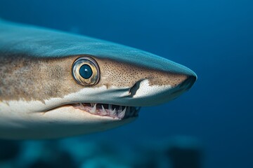 Close-Up of a Whitetip Reef Shark's Eye and Jaw, Underwater Marine Life Portrait