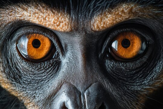 Intense Gaze A Close-Up of a Black-and-Orange Primate's Eyes