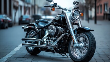 Black Cruiser Motorcycle on City Street