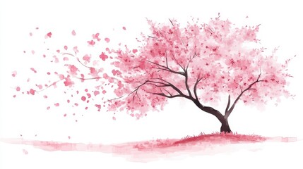 Watercolor Cherry blossom blooming flower,Sakura tree or forest side view,Cherry tree spring flower background,elements for environment and garden,botanical in spring season.