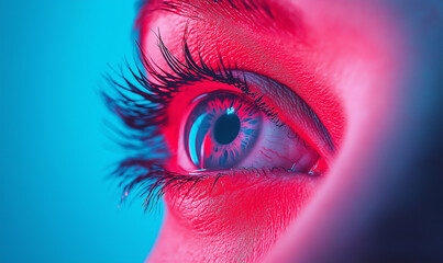 Close-up of a vibrant, stylized eye with neon lighting