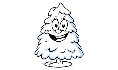 Cartoon Christmas Tree, Whimsical Illustration with Face and Smile