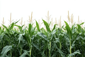 Obraz premium Lush green cornfield, flowering stalks, agricultural background, food production