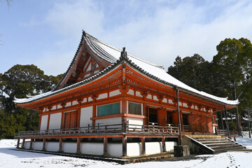 京都市の世界遺産醍醐寺 積雪の国宝金堂